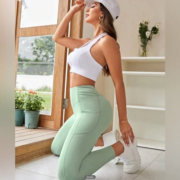 Wide Waistband Phone Pocket Side Sports Leggings - Picture 2 of 6